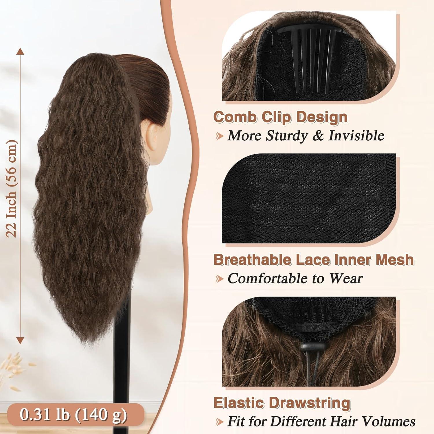 56cm Lang Wellige Braun Synthetik Pferdeschwanz Extension