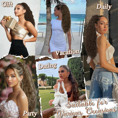 Wellige Pferdeschwanz Haarverlängerung 56cm Braun Clip-In Ponytail