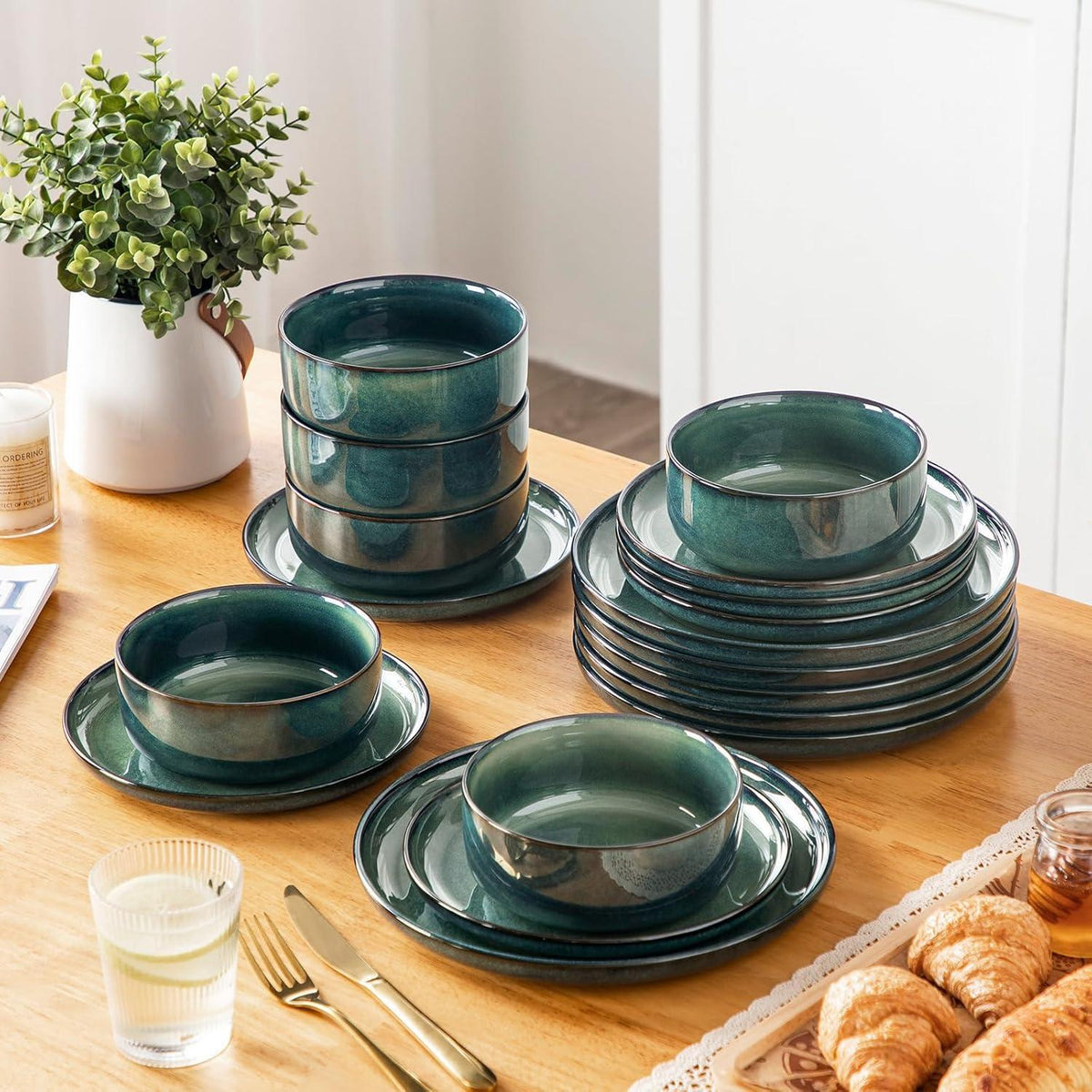 Tafelservice 6 Personen modern, Grün, 18-teilig Steinzeug