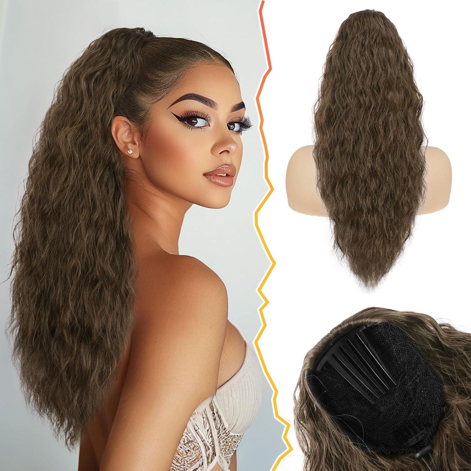 Lockige Ponytail Extension 56cm Synthetisch Mittelbraun Gemischt