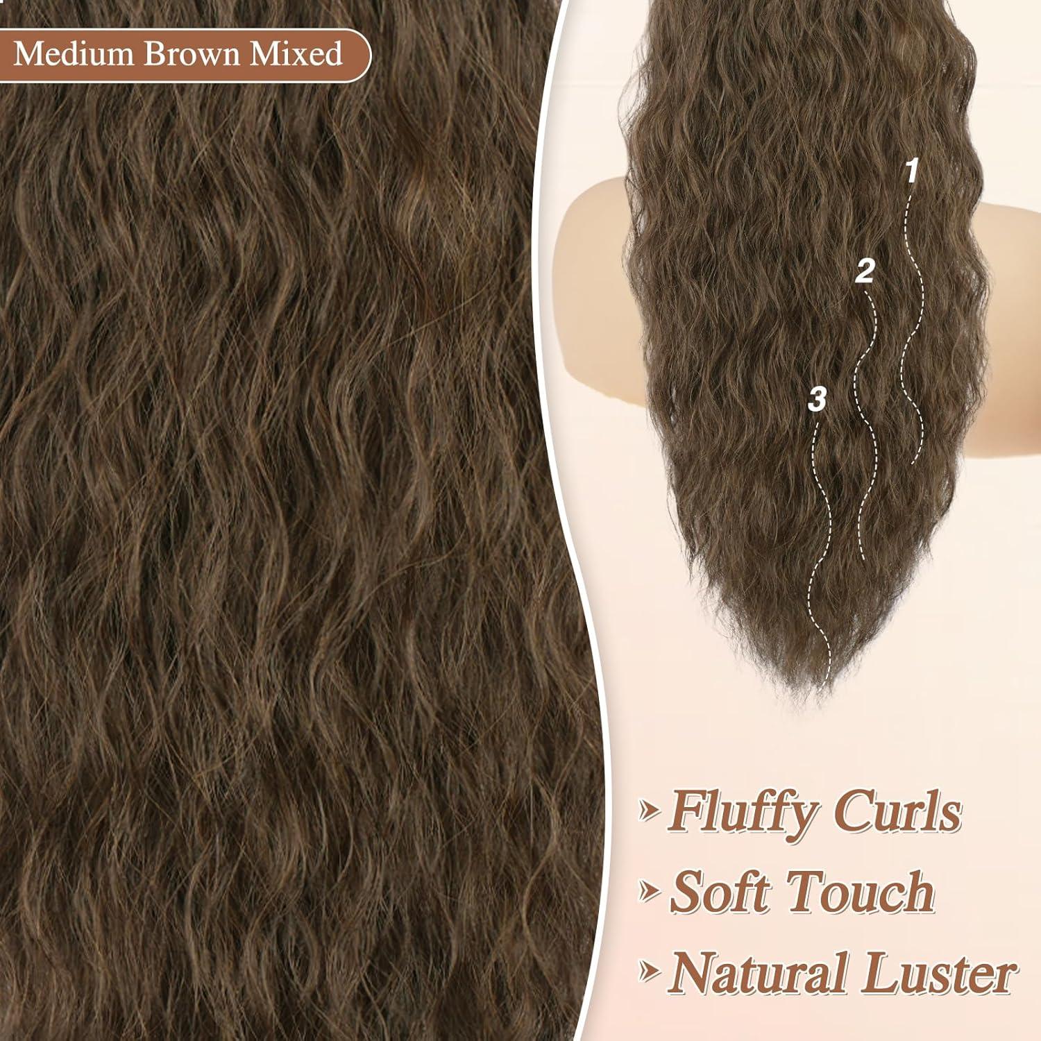Lockige Ponytail Extension 56cm Synthetisch Mittelbraun Gemischt