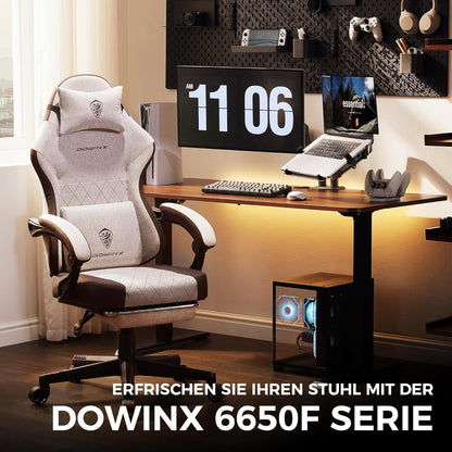Dowinx Gaming Stuhl Stoff Massage Lendenwirbelstütze Bürostuhl Fußstütze Ergonomisch Groß Braun