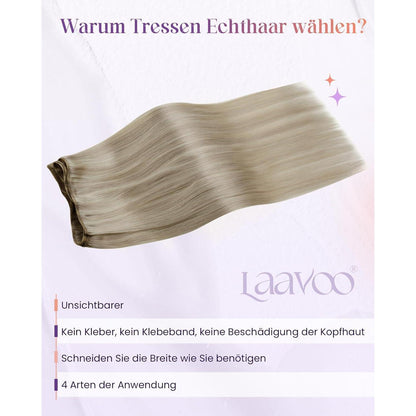 Echthaar Tressen Blond Highlights 40cm - Remy Haarverlängerung