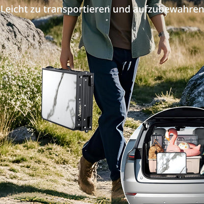 Klapptisch Aluminium 88x40cm 3 Höhen, Marmor Weiß