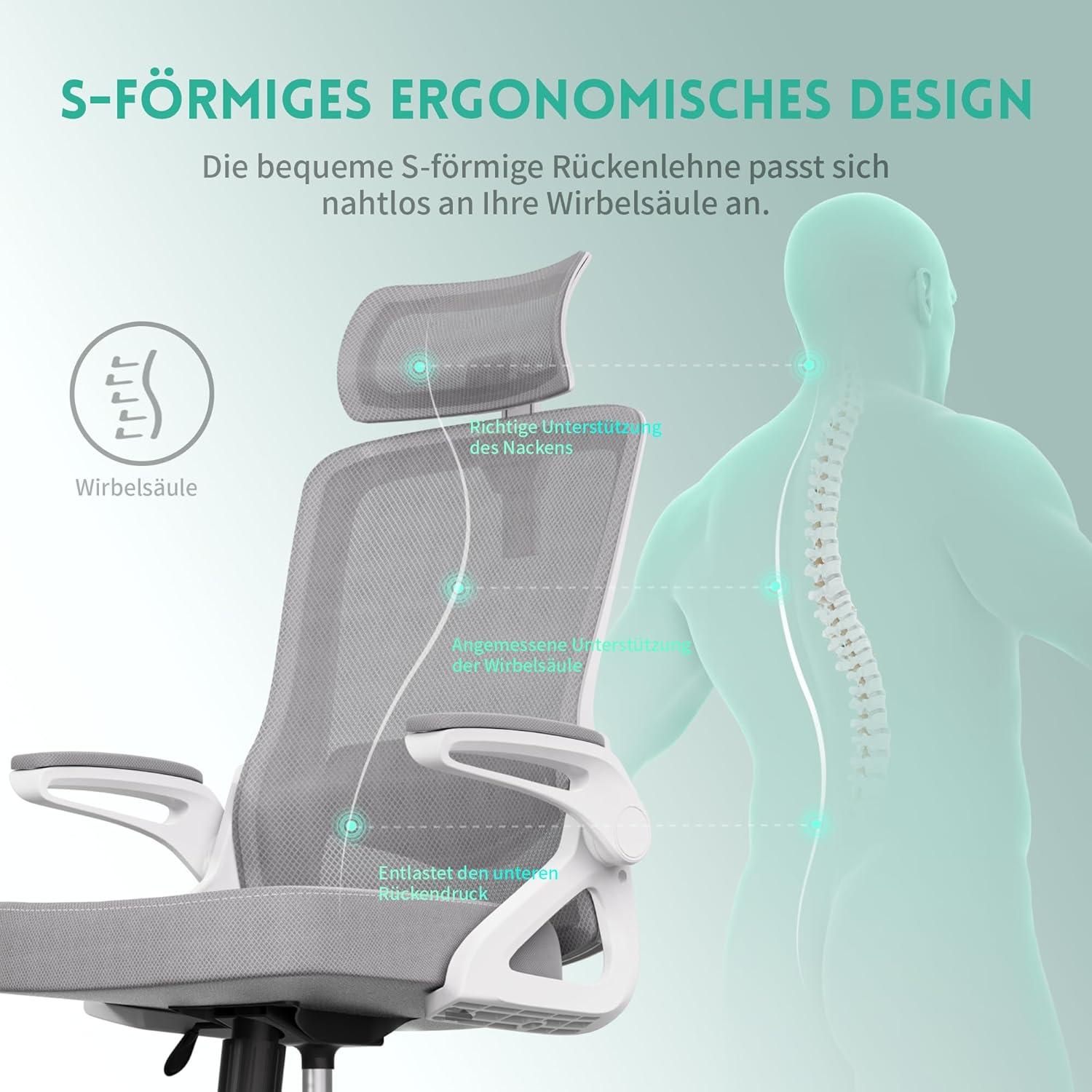 Ergonomischer Bürostuhl mit Verstellbaren Armlehnen & Extra Breitem