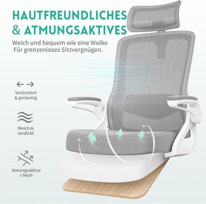 Ergonomischer Bürostuhl mit Verstellbaren Armlehnen & S-förmigem