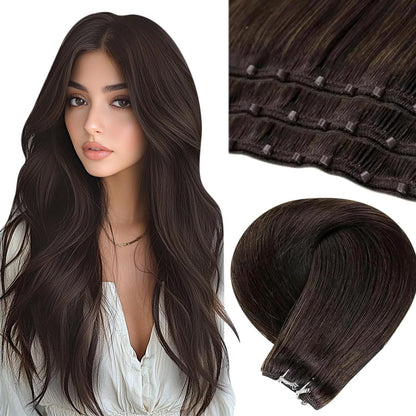 Echthaar Tressen mit Micro Rings - Braun #2 - 50g - 50cm
