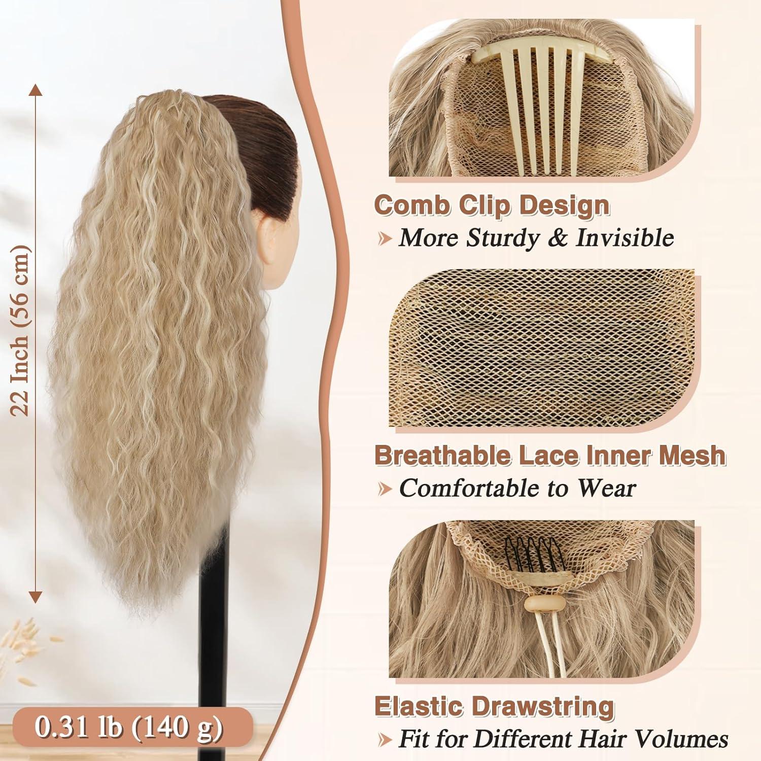 Lockige 56cm Ponytail Extension in Sandig Blond mit