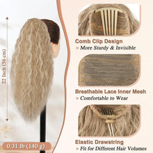 Lockige 56cm Ponytail Extension in Sandig Blond mit