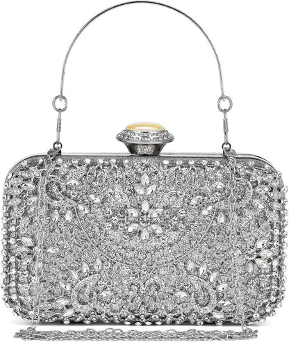Perlen bestickte Hartschalen Clutch-Tasche für Damen, silber
