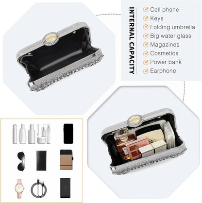 MISS LULU Damen Clutch Perlenstickerei Handtasche Abendtasche Silber