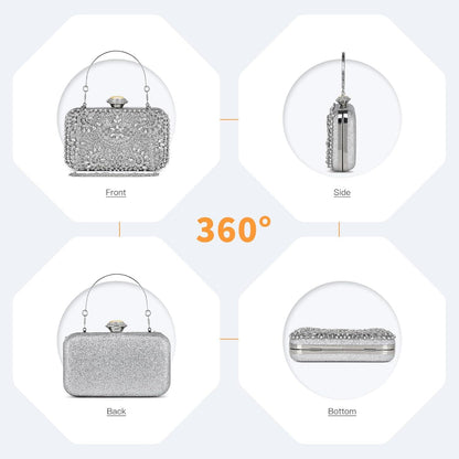 Clutch-Tasche Damen Perlenstickerei Hartschale silber