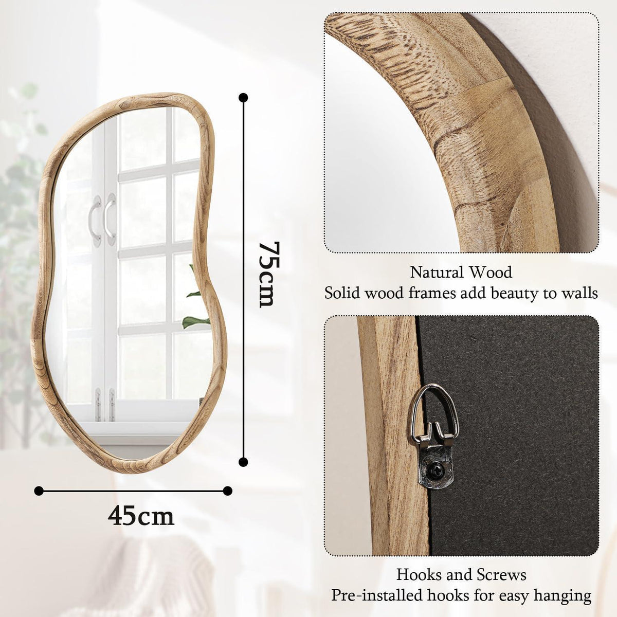 Rustikaler Wandspiegel mit Holzrahmen – Asymmetrisch & Unregelmäßig
