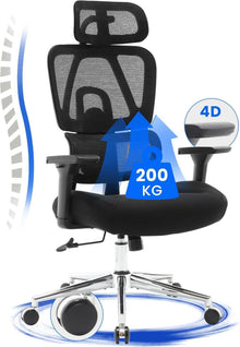 Ergonomischer Bürostuhl 200KG mit 3D Kissen 4D Armlehnen Mesh