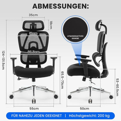 Ergonomischer Bürostuhl 200KG mit 3D Kissen 4D Armlehnen Mesh