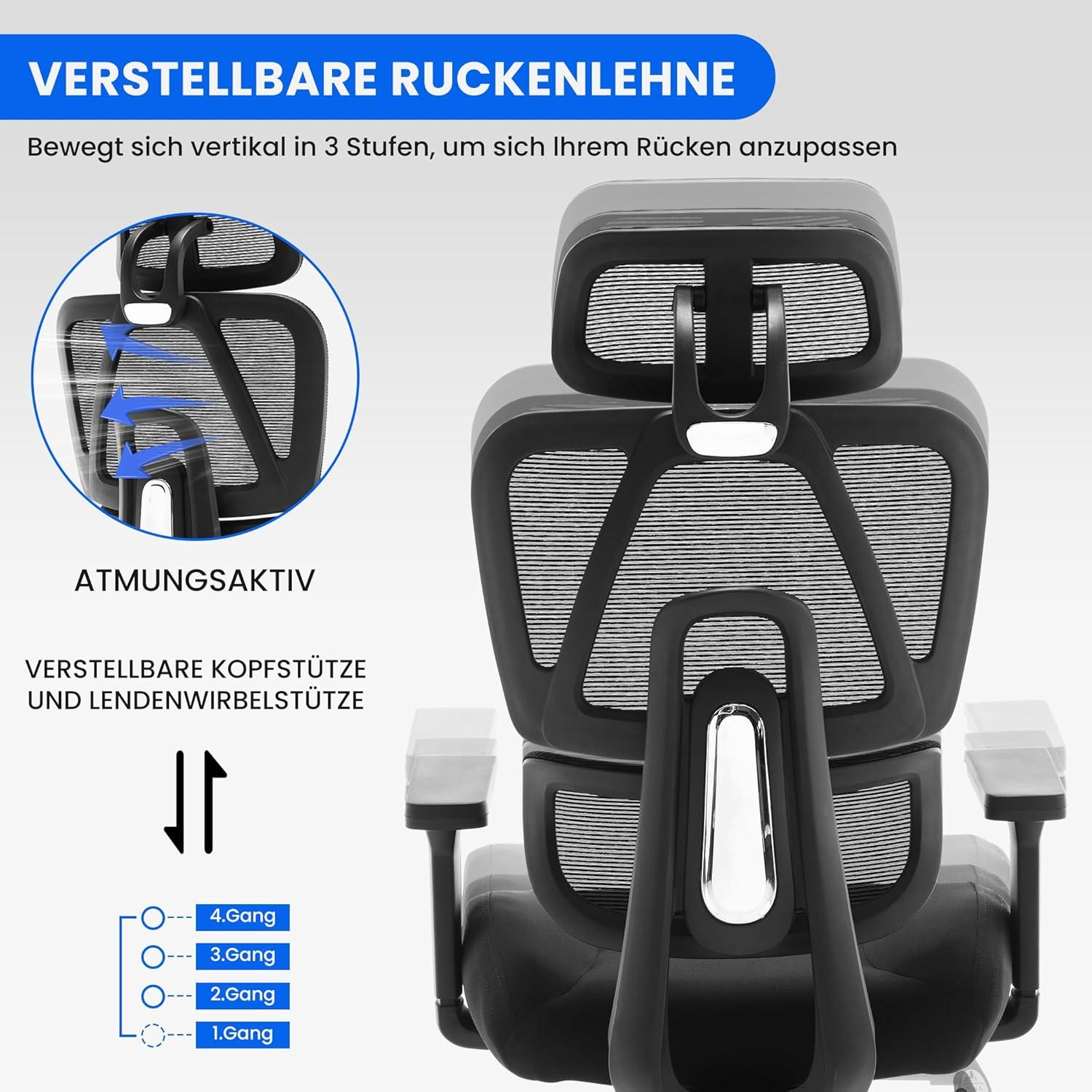 Fantasylab 3D Bürostuhl 200KG Großer Hoher Mesh Atmungsaktiv Bürostuhl