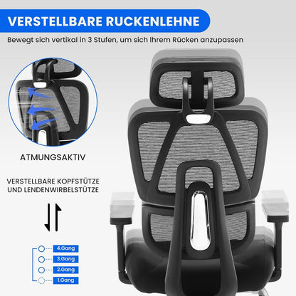 Fantasylab 3D Bürostuhl 200KG Großer Hoher Mesh Atmungsaktiv Bürostuhl