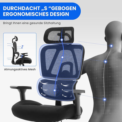 Ergonomischer Bürostuhl 200KG 3D Kissen 4D Armlehnen Mesh