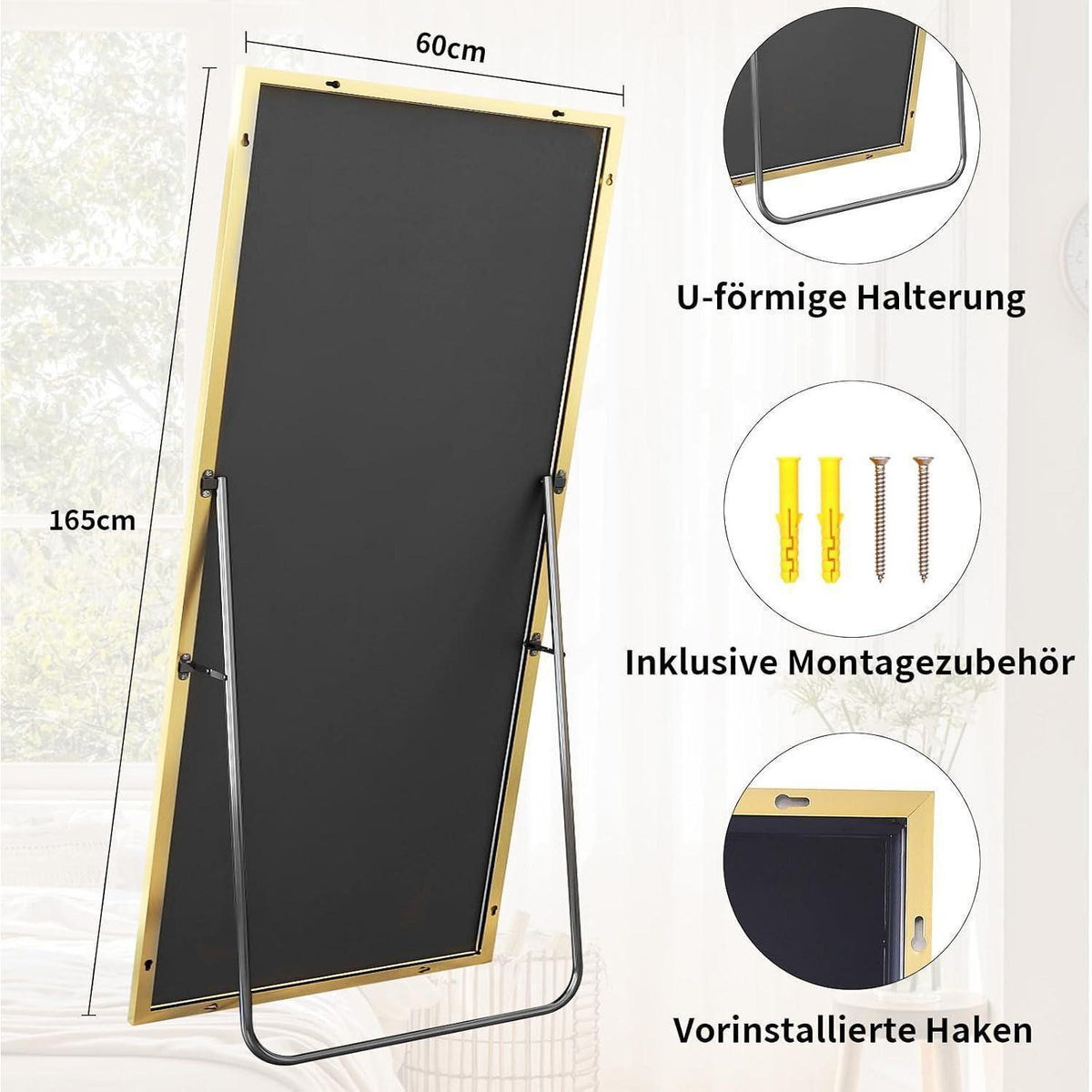 Großer Standspiegel 165x60cm – Bruchsicher & Wandhängend