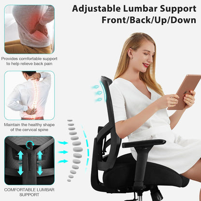 Ergonomischer Bürostuhl 200KG mit 3D Kissen, 4D Armlehnen, Verstellbarer Lordosenstütze