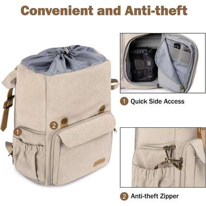Fotorucksack wasserabweisend mit Laptopfach und Regenschutz (beige)