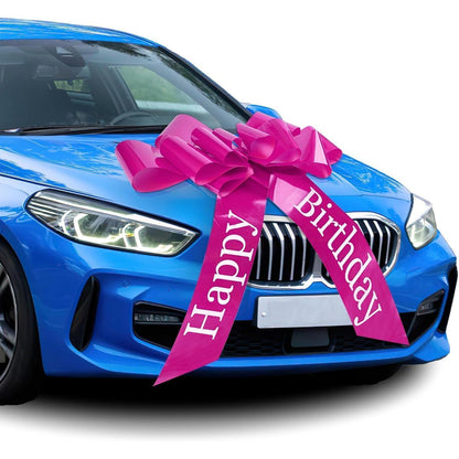 Große Rote Autoschleife mit Saugnapf – Happy Birthday Rosa