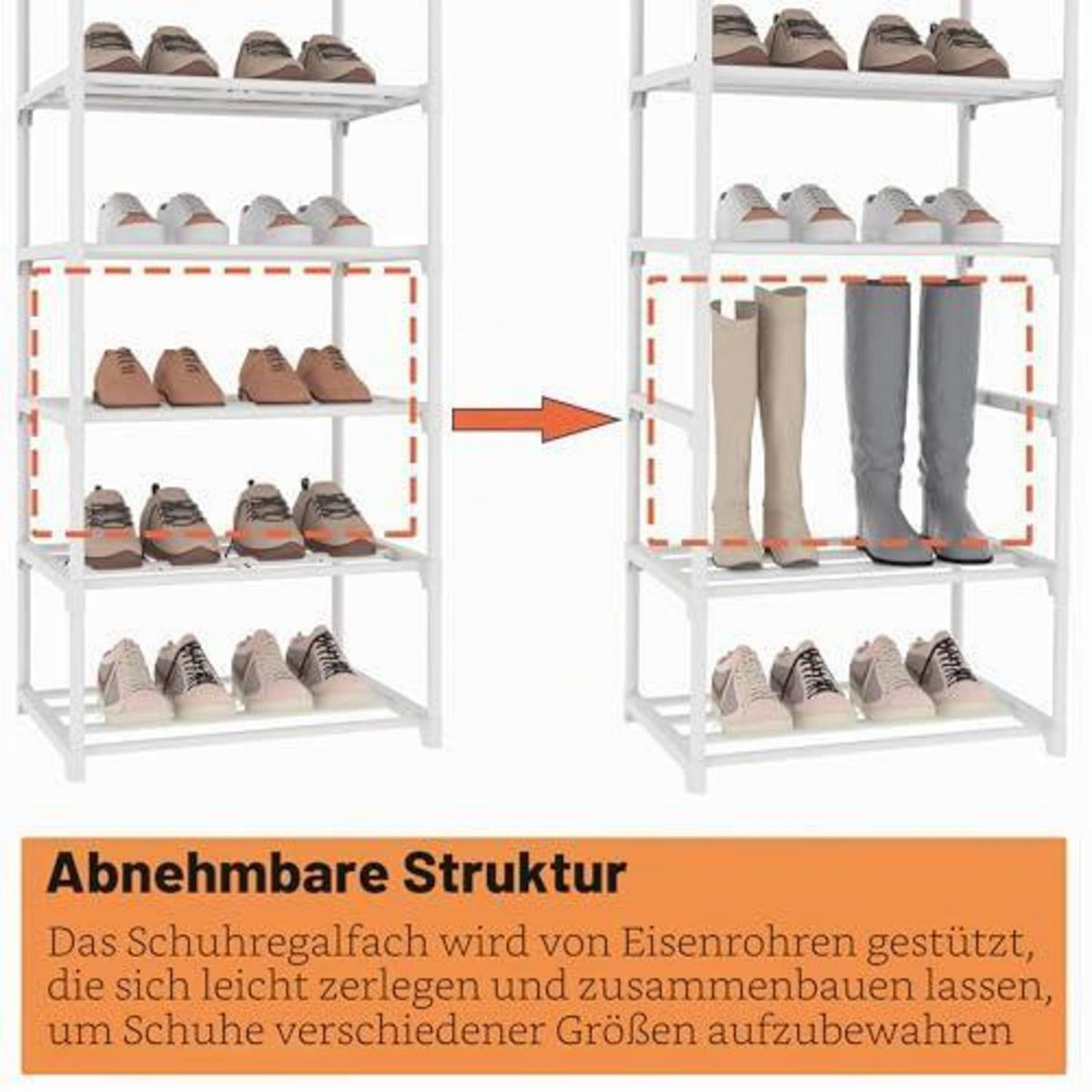 9-stöckiges Schuhregal schmal – 54 Paar, weiß