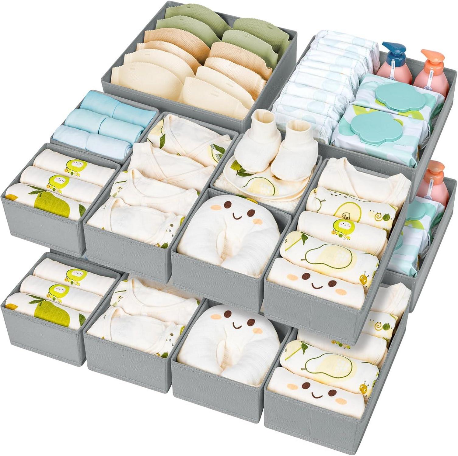 Schubladen Organizer Set 15-teilig Stoff Aufbewahrungsboxen - Hellgrau