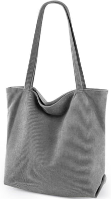 Cord Shopper Handtasche mit Reißverschlussfächern, Damen - Beige