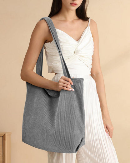 Damen Cord Tasche Beige mit Reißverschluss und Fächern