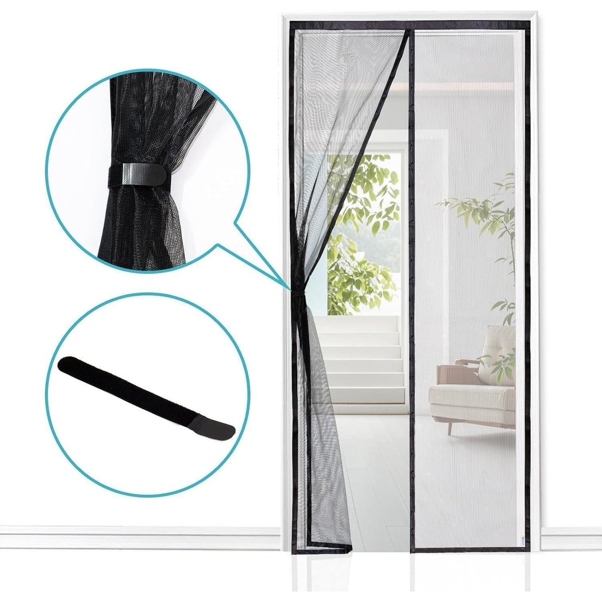 Magnetischer Fliegengitter Tür 80x220cm Schwarz Robust