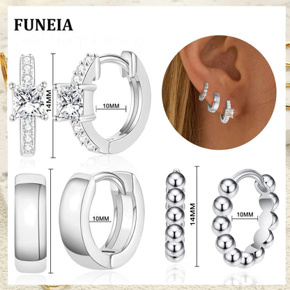 3 Paar FUNEIA Creolen Silber 925 Gold Damen Ohrringe Set 14K