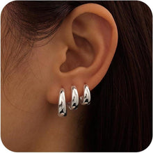 Elegante 3 Paar Creolen Silber 925 Gold Ohrringe Set 14K Vergoldet