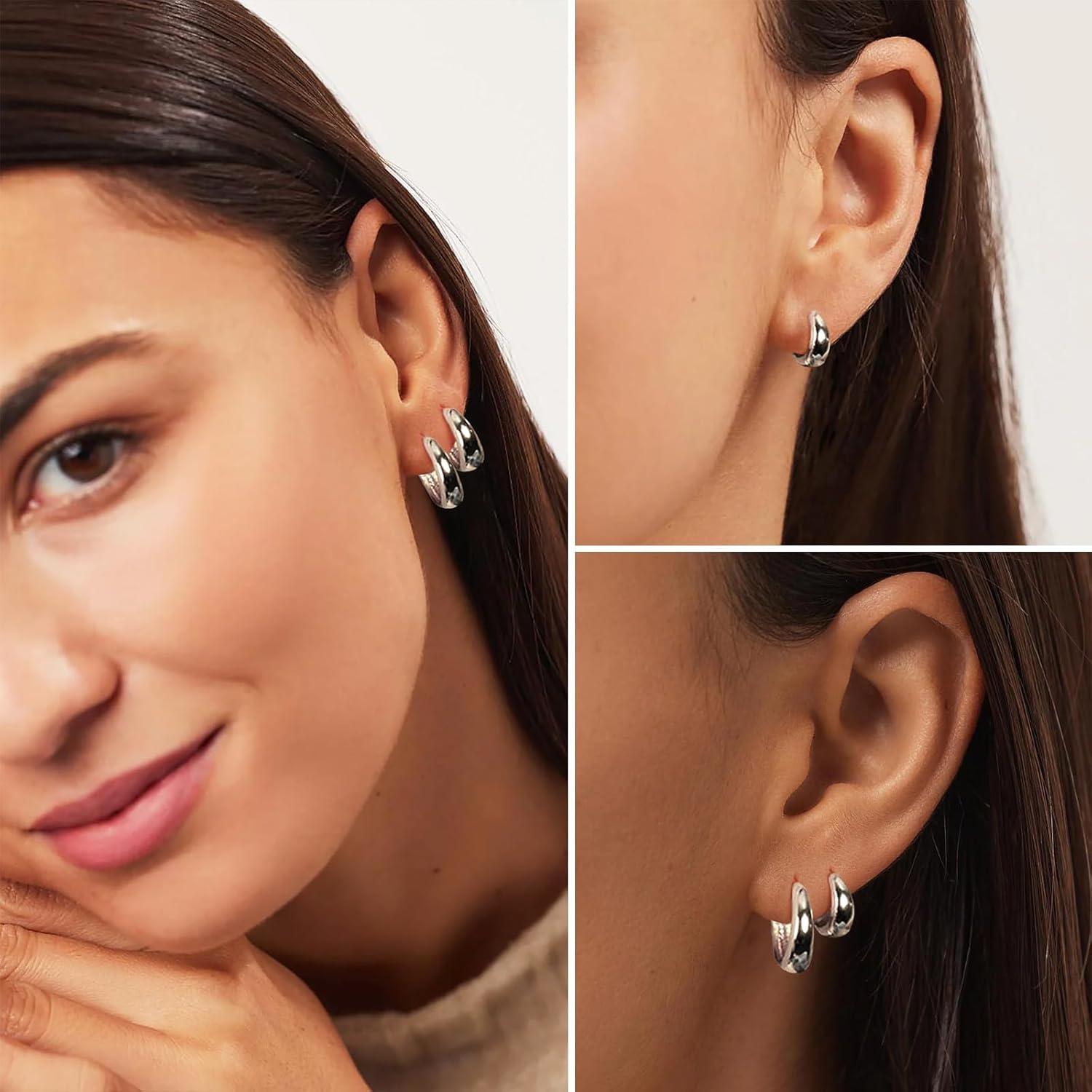 Elegante Creolen Set 925 Silber 14K Vergoldet Damen Ohrringe FUNEIA