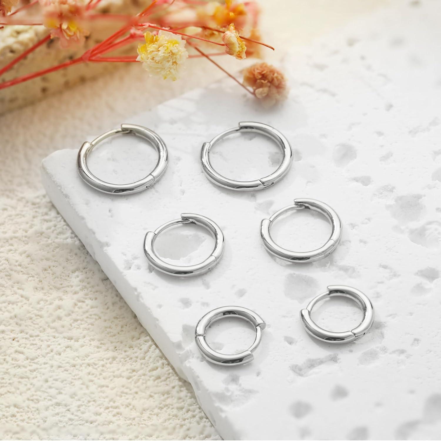 Creolen Set Silber 925 Gold Ohrringe 14K Vergoldet Mini Piercings
