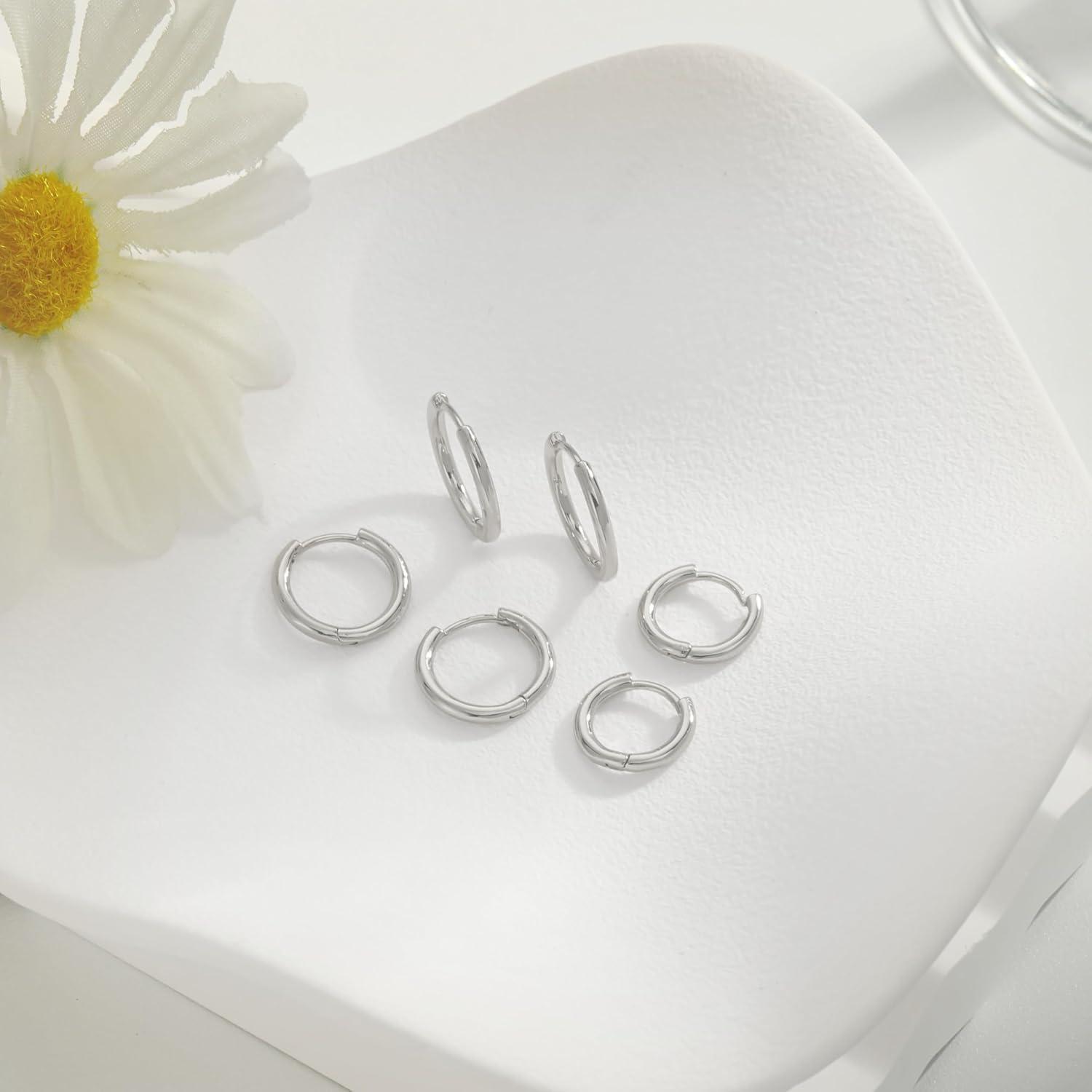 Creolen Set Silber 925 Gold Ohrringe 14K Vergoldet Mini Piercings