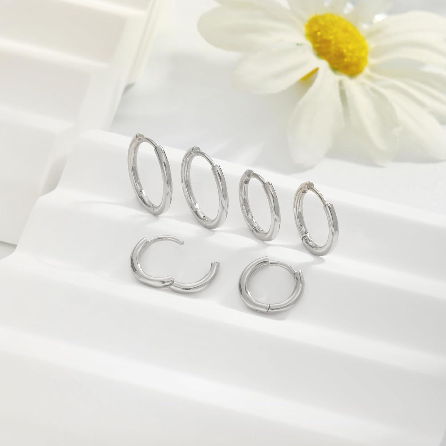FUNEIA 3 Paar Silber 925/Gold Creolen Damen Ohrringe Set 14K Vergoldet Mini Wasserfest Ohrringe Set