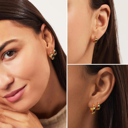 Creolen Set 925 Silber 14K Vergoldet Damen Ohrringe Mini Goldene