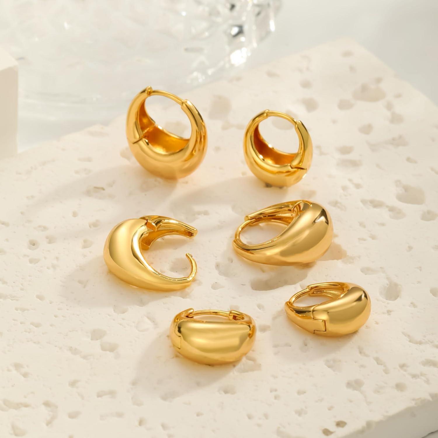 FUNEIA 3 Paar Damen Creolen Ohrringe Set 925 Silber 14K Vergoldet Mini Ohrloch Schmuck