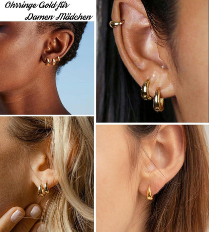 3 Paar FUNEIA Creolen Silber 925/Gold Set Damen Ohrringe 14K Vergoldet Mini