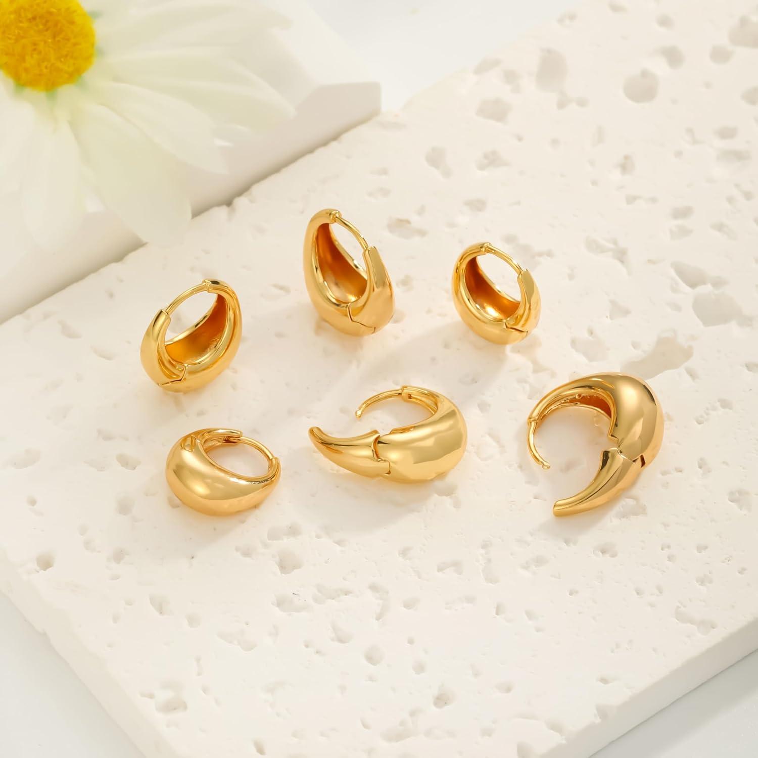 FUNEIA 3 Paar Damen Creolen Ohrringe Set 925 Silber 14K Vergoldet Mini Ohrloch Schmuck