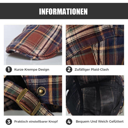 Karierte Schiebermütze Herren Damen Sommer Flatcap Vintage