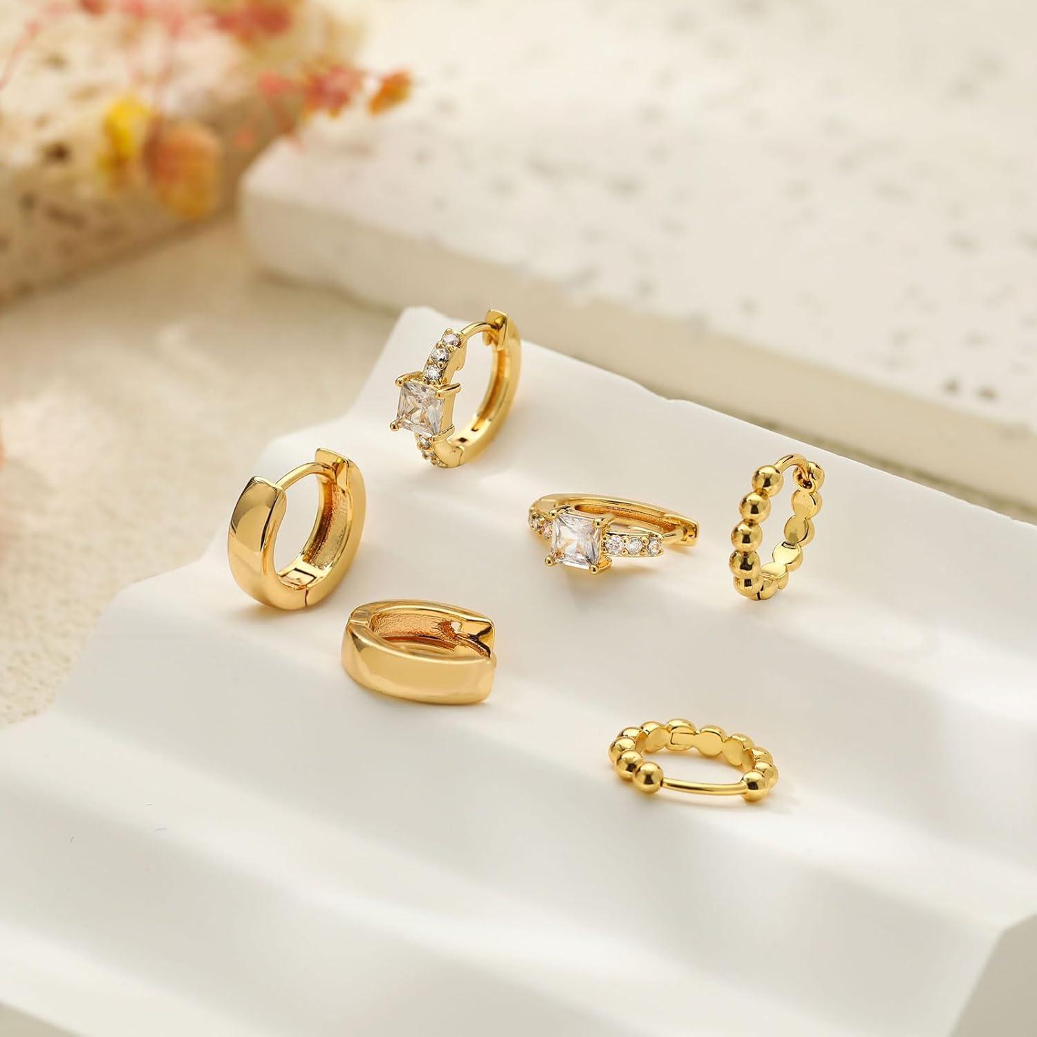 FUNEIA 3 Paar Creolen Silber 925 Gold Ohrringe Set 14K Vergoldet Mini Piercings Schmuck