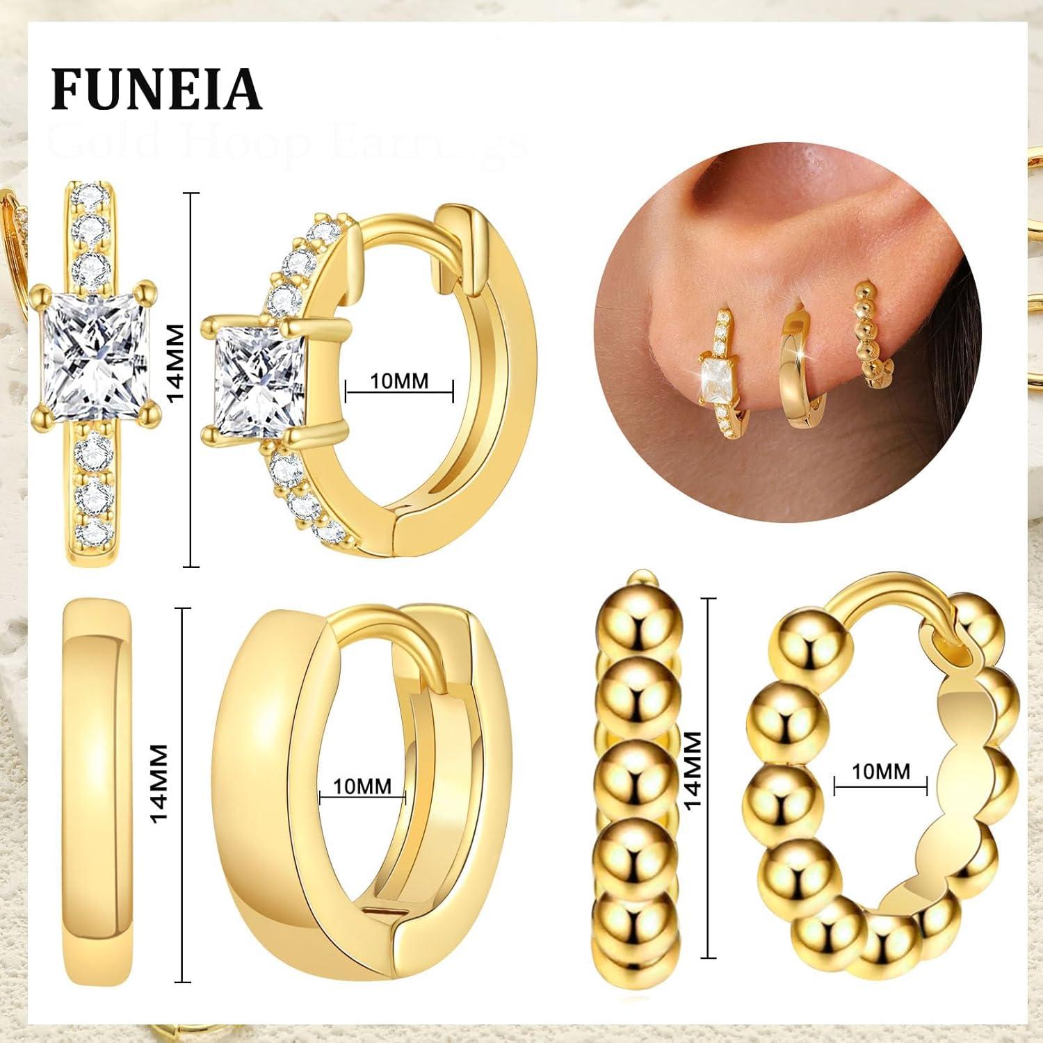 Damen Creolen Set 925 Silber & 14K Gold Ohrringe Wasserfest Mini C-Gold