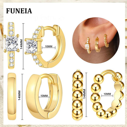 Damen Creolen Set 925 Silber & 14K Gold Ohrringe Wasserfest Mini C-Gold