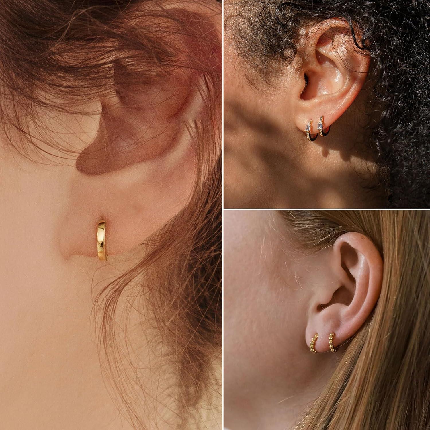 3 Paar Creolen Set Damen 925 Silber Gold Ohrringe 14K Vergoldet