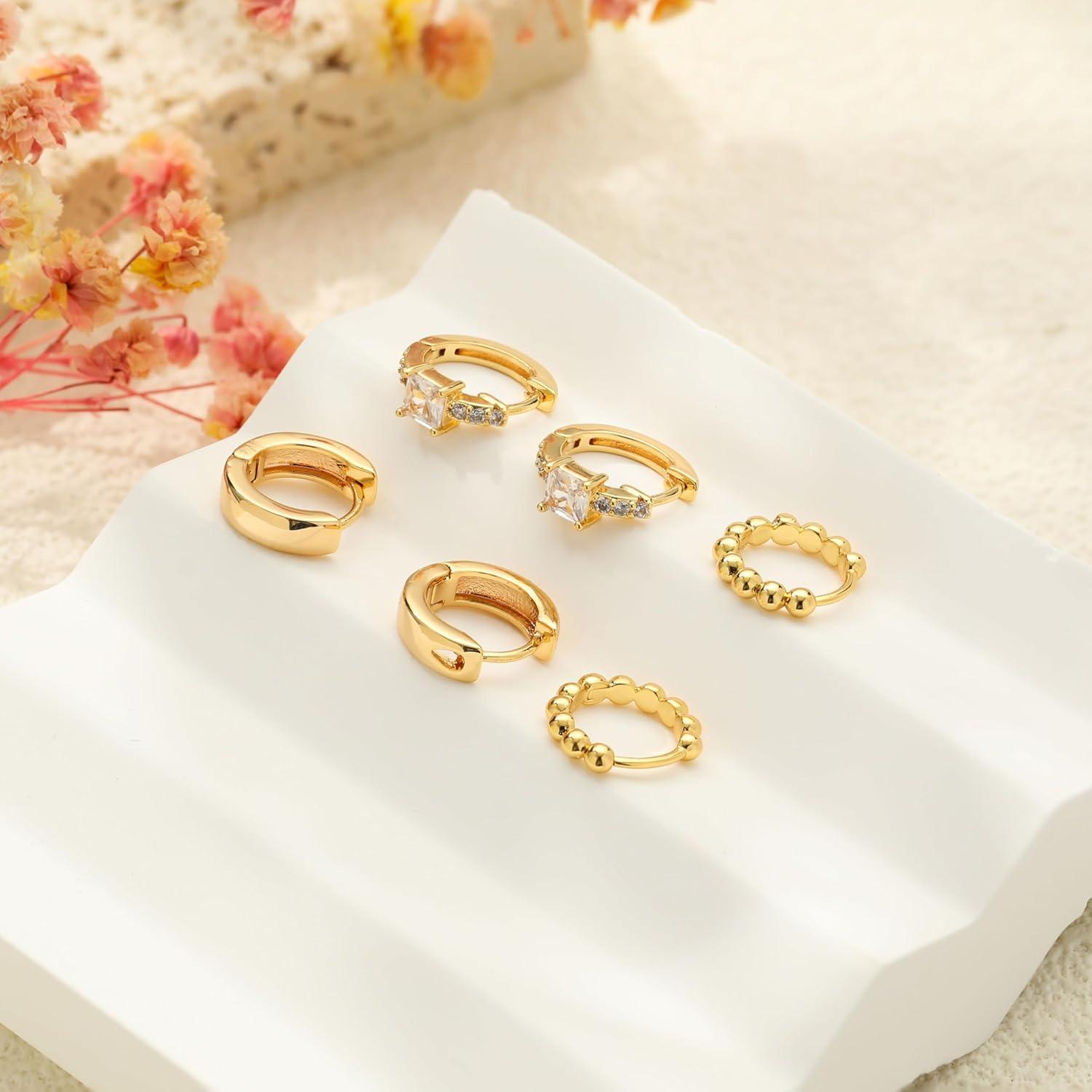 FUNEIA 3 Paar Creolen Silber 925 Gold Ohrringe Set 14K Vergoldet Mini Piercings Schmuck