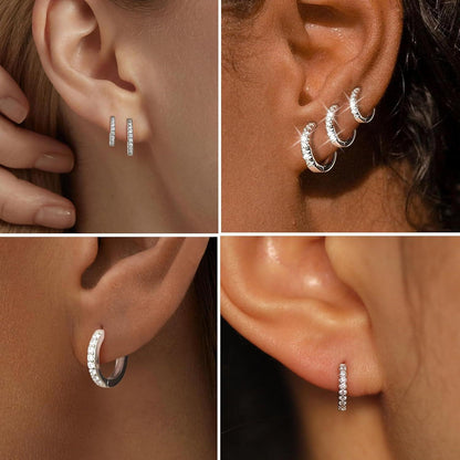 3 Paar Damen Creolen Ohrringe Set 925 Silber 14K Vergoldet Mini