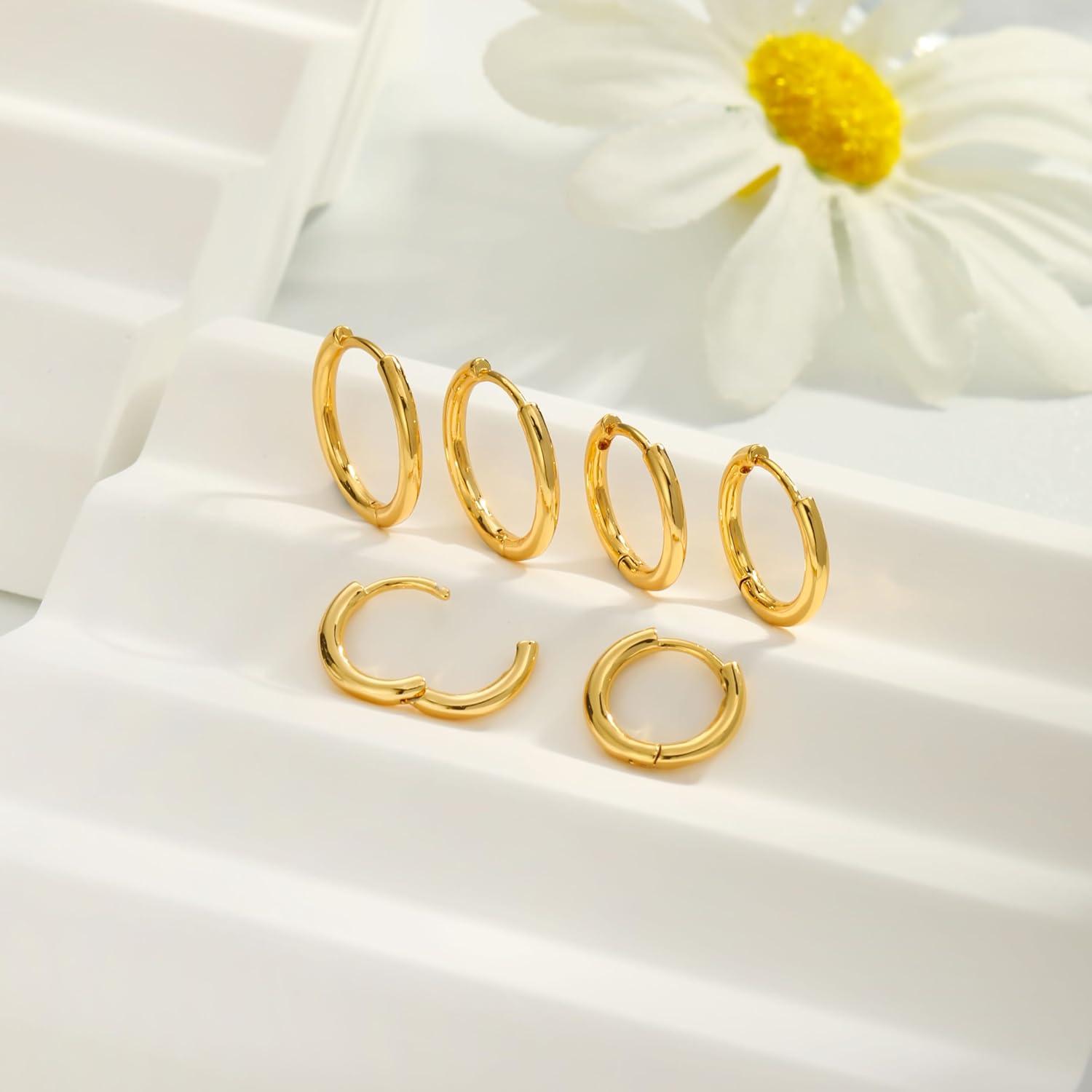FUNEIA Creolen Set Silber 925 Gold 14K Vergoldet Damen Ohrringe Mini Piercings