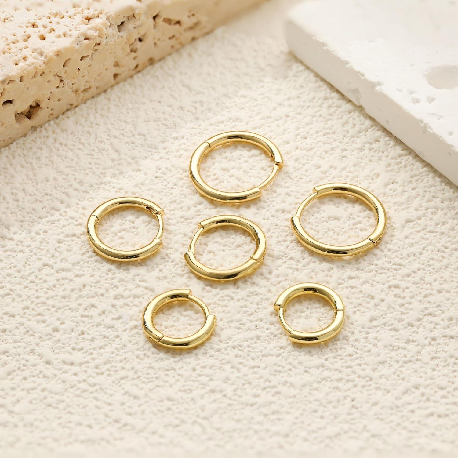 FUNEIA Creolen Set Silber 925 Gold 14K Vergoldet Damen Ohrringe Mini Piercings